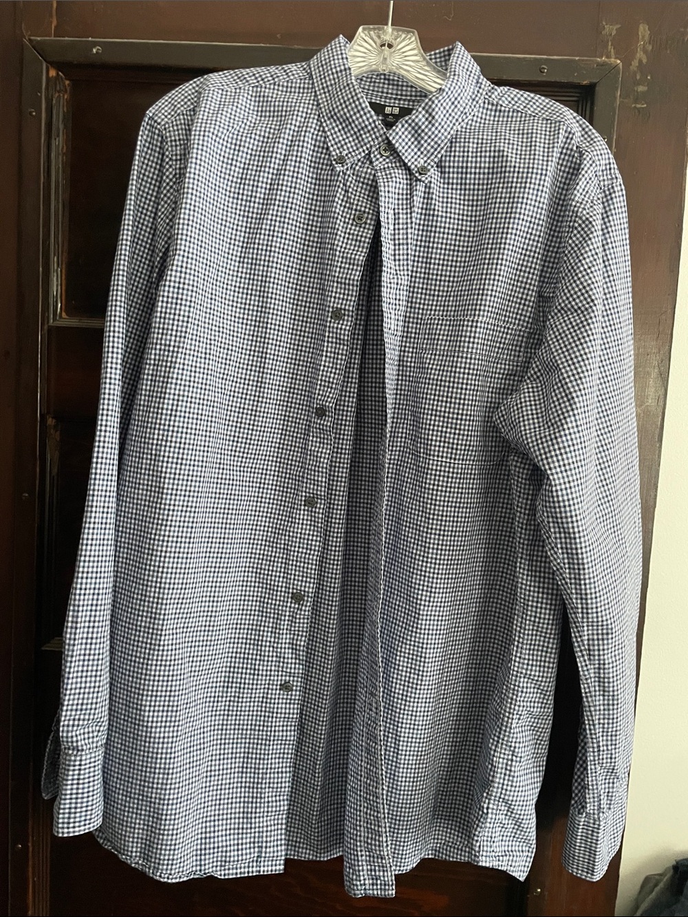 Men's Uniqlo Navy Gingham Button-Down Shirt - Casual Tailored Fit